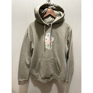 Adidas Sweater Women X-Large Green Olive Hooded Pullover Fleece Floral Gym EUC